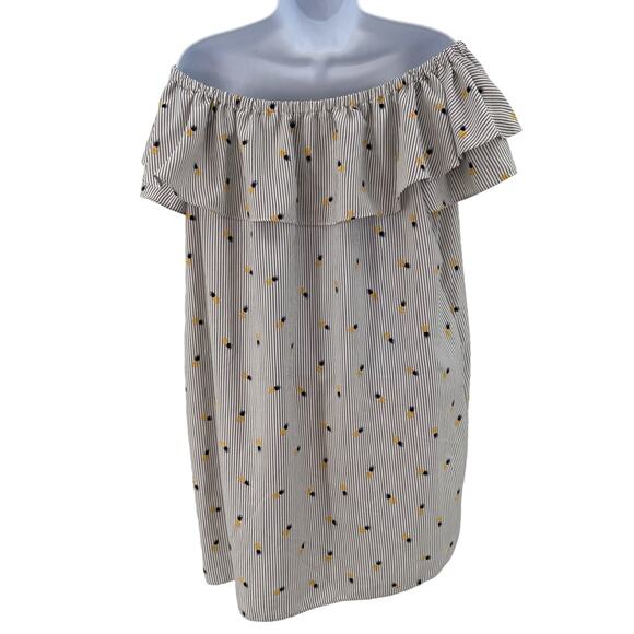 Soprano Gray/Yellow/Blue Pineapple Off Shoulder Mini Dress Womens Medium Striped - Picture 4 of 9